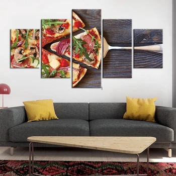 Wall Art 5 Ks Pizza Obrázky Plátno na Maľovanie HD Vytlačí Chutné Jedlo pre Reštaurácie Dekorácie Izba Dekor