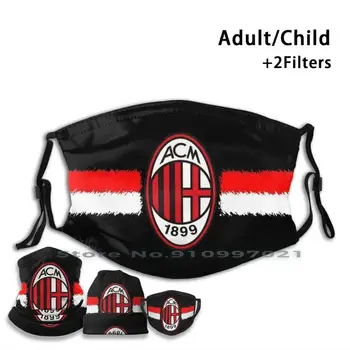 Futbal Umývateľný Opakovane Úst Tvár Masku S Filtrom Pre Dieťa Dospelých Milan Milano Serie A Calcio Soccer Šport Fitness