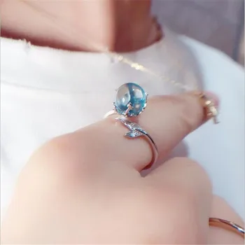 LULU-PRASA Horúca novinka 925 silver ženy krúžky kórejská verzia tvorivé osobnosti temperament merman pena crystal ringR0163