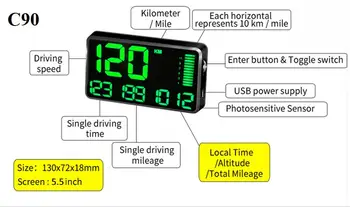 Univerzálny GPS HUD Rýchlomer počítadlo kilometrov Auto Digitálna Rýchlosť Zobrazenie MPH Cez Rýchlosť Auto Alarm Clock pre Všetky Vozidlá C80 C90