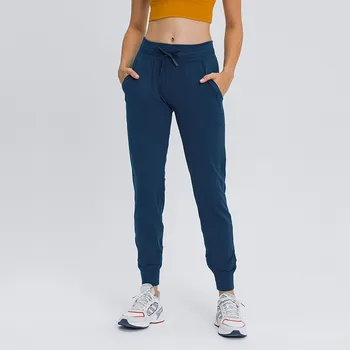 Nahá-pocit Textílie Cvičenie Šport Joggers Nohavice Ženy Páse Šnúrkou Fitness Beží Tepláky s Dve Bočné Vrecká