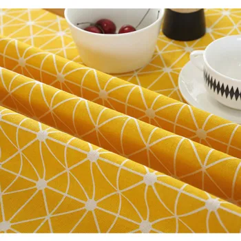 Geometria žltá, Béžová šedá šípku bavlny a ľanu Obrus Nepremokavé Oilproof kuchyňa jedálenský Stôl colth Kryt Mat umývateľný