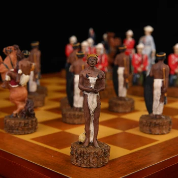 Šach Ks 32 Ks Šach Strane Rezbárstvo Ruka-Natiahnutý Afriky Colonial Wars Šachové Figúrky Zberateľskú Šach Šach Luxus