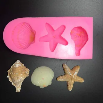 Silikónové Formy 3D Hviezdice Conch Shell Beach Shell Formovať Čokoládu Tortu Formy na Mydlo Formy Formy Silikónové Gumy PRZY Eco-friendly