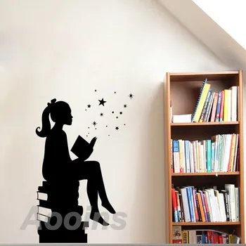 Dievča Čítanie Kníh Magic Wall Art Odtlačkový Knižnice Stenu Decor Vzdelávania Vinylové Nálepky Pre Školy Učebne Nástenné Art Decoration