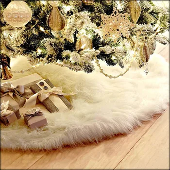 Dlhá Srsť Biela Kolo Vianočný Stromček Sukne 2020 Vianoce Koberec Dekorácie Nohy Pad Dom Ornament 2021 Nový Rok Navidad Domova