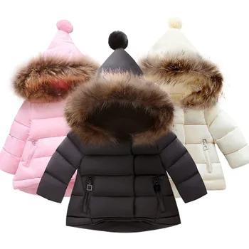 Baby Dievčatá bundy Kožušiny golier Pribrala Oblečenie bavlna Dieťa Coats Zime Teplé Deti Bunda Pre Dievčatá Batoľa Vianočné kabát