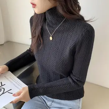 2019 jeseň a v zime nový high-krku cashmere sveter dámy sveter dlhé voľné pletený pulóver tričko
