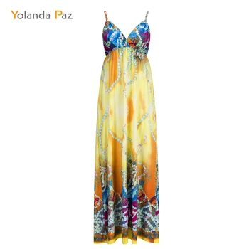 Yolanda Paz 2019 Sexy Ženy, Kvetinový Tlač Bez Rukávov Boho Dámy Dlho Maxi Šaty Vestidos