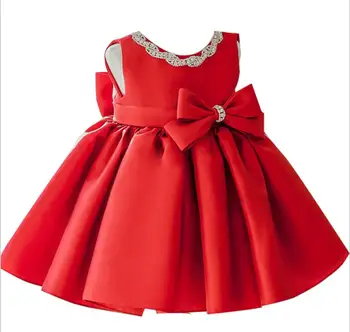 Baby Girl Dress Batoľa Dievča Krst Šaty Bez Rukávov Luk Sequin Dieťa 1 Rok, Narodeniny, Krst Šaty, Kostým Princezná
