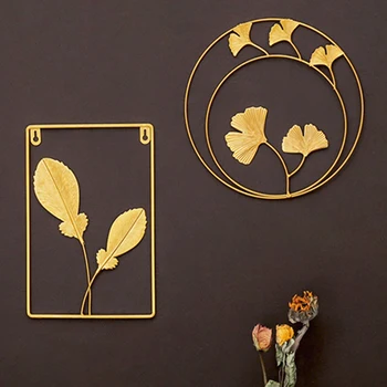 Nordic Light Luxusné Kovové Nástenné Závesné Ozdoby Zlato, Rám Obrazu, Ginkgo Leaf Pozadí Železa Dekorácie Miestnosti Domova