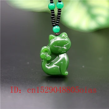 Prírodné Zelené Čínske Jade Mačka Náhrdelník Prívesok Charm Jadeite Šperky Vyrezávané Amulet Módne Doplnky, Darčeky pre Ženy, Mužov
