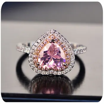 925 Strieborná Ružová Srdce Prstene pre Ženy, Luxusné Crystal Zapojenie Snubné Prstene Vintage Cubic Zirconia Krúžok Žien Príslušenstvo
