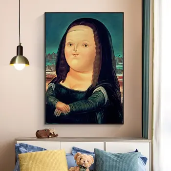 Vtipné Tuku Mona Lisa Plátno, Maľovanie, Klasické Da Vinci Obrázok Wall Art Obraz Nordic Abstraktné Plagát Na Obývacia Izba Domova