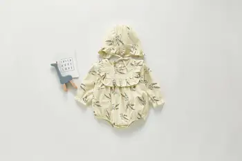2020 Nové Detské Oblečenie Dievčatá Romper Oblečenie Novorodenca Dievča na Jar a na Jeseň Dlhý rukáv Batoľa Kvetinový Romper+klobúk 2 ks