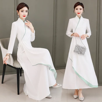 COIGARSAM 3XL Plus Veľkosť Čínsky Štýl, Ženy šaty Nové Národné Vietor Cheongsam Vintage Šaty, Biele 1200