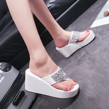 Letné dámske Topánky Drahokamu Žena Flip Flops Vklinený Platformu Návrhár Obuvi Žena Pláži Papuče Zapatos Mujer m769