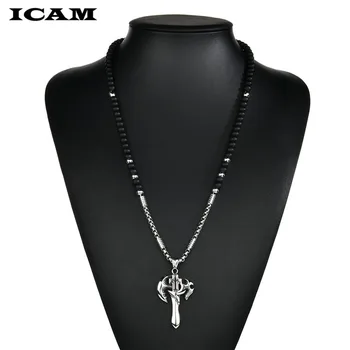 ICAM 4 mm Katolíckej Čiernej Perly Ruženca Korálky Nožom Kríž Dreva Tkané Lano Náhrdelník Náboženských Šperky Muži Ženy