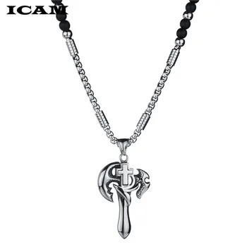 ICAM 4 mm Katolíckej Čiernej Perly Ruženca Korálky Nožom Kríž Dreva Tkané Lano Náhrdelník Náboženských Šperky Muži Ženy