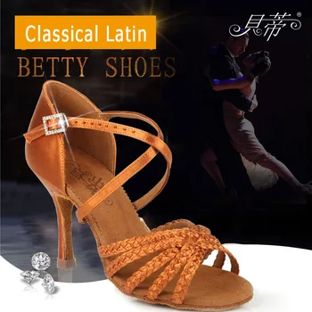 Latinské tanečné topánky žena Tanečné topánky pre ženy, dievča, Dovezené satin Vysoko kvalitné profesionálne tanečné topánky Hlboké kožné Tkanie ŠIDLO