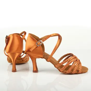 Latinské tanečné topánky žena Tanečné topánky pre ženy, dievča, Dovezené satin Vysoko kvalitné profesionálne tanečné topánky Hlboké kožné Tkanie ŠIDLO