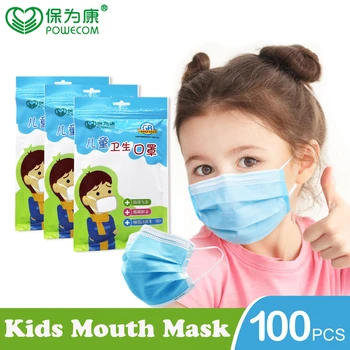 POWECOM 100/50Pcs Deti Jednorázové Masky 3 Vrstva Filter Pohodlné Úst Maska Priedušná Anti-Fog Maska, ochranný Štít na Tvár a Respirátor