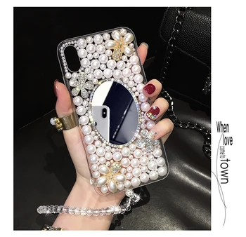 Bling Pearl Diamond Telefón puzdro Pre iPhone 12 Mini 11 Pro Max XR XS Max 8 7 6 6 Plus SE 2020 Prípadoch Zrkadlo Kryt Pre iPhone SE