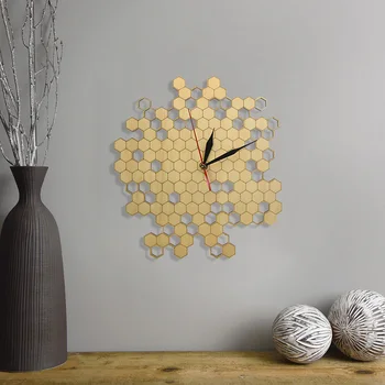Včelár Honeycomb Prírodné Drevené Nástenné Hodiny Hexagon Wall Art Dreva Včelieho Medu Moderné Drevené Hodiny