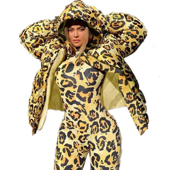 Móda Bublina Kabát Leopard Puffer Bunda Nadrozmerné Bavlna Teplé Oblečenie Žien Vrchné Oblečenie Bežné Slim Teplej Bundy Kabáty Parkas 2021