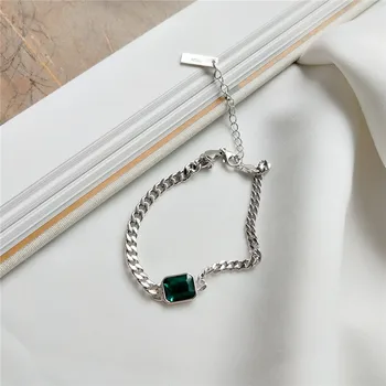RUIYI Reálne 925 Sterling Silver AAA Zelený Zirkón Kríž Reťazca Náramky Pre Ženy, Luxusné Vintage Šperky Emerald Nika Náramky