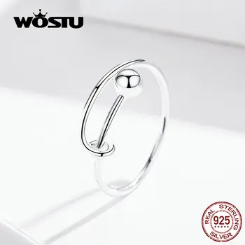 WOSTU Minimalistický Štýl Krúžok 925 Sterling Silver Nastaviteľná Veľkosť Krúžok Pre Ženy, Svadobné Zapojenie Luxusné Šperky CQR520