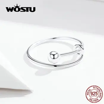WOSTU Minimalistický Štýl Krúžok 925 Sterling Silver Nastaviteľná Veľkosť Krúžok Pre Ženy, Svadobné Zapojenie Luxusné Šperky CQR520