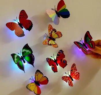 10Pcs Farebné Motýle LED Svetlá Samolepky na Stenu 3D Dom Dekorácie Náhodné Obývacej Izby, Spálne, Kuchyne, Nočné Svetlo Ornament