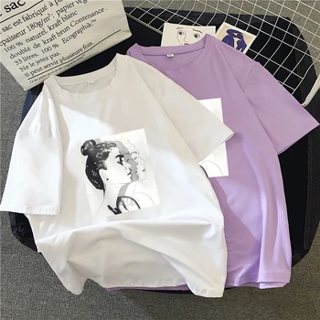 Hirsionsan Ženy Tričko 2020 Nové Letné Gotický Charakter Tlač Tees Bežné Streetwear Pohode Žena Topy Dievča Grafické Oblečenie