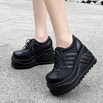 2020 nové čierne pruhované Harajuku punk platformu s extra vysoké podpätky a okolo hlavy ležérne topánky ženy