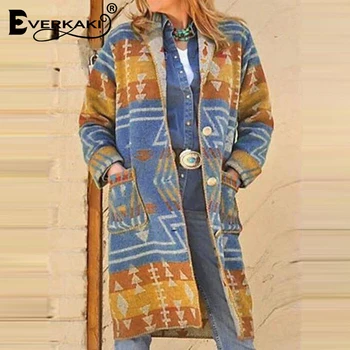 Everkaki Boho Tlač Kabát Ženy Vrchné Oblečenie Plus Veľkosť Lady Etnických Teplé Bundy Kabáty Žena Vesty 2020 Jeseň Zima Nové Módne