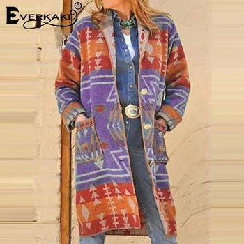 Everkaki Boho Tlač Kabát Ženy Vrchné Oblečenie Plus Veľkosť Lady Etnických Teplé Bundy Kabáty Žena Vesty 2020 Jeseň Zima Nové Módne