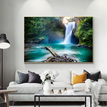 Plátno Maľovaní Plagátov Krajiny Prírodný Vodopád, ktoré Wall Art Scenérie Obrázky Vodopád Modulárne pre Obývacia Izba Domova