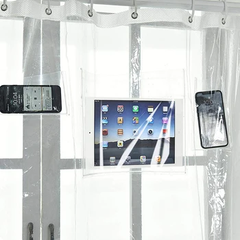 Transparentné Multifunkčné Sprchový Záves Telefón, Tablet Držiteľ Jasné, Sprchový Záves S Vrecko Na Dotykovej Obrazovke, Kúpeľňa So Sprchovým Kútom