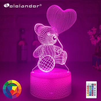Balón Bear 3d Nočné Svetlo Medveď so Srdcom Led Dotykový Spínač Farebné Atmosféru pre Domáce Dekorácie Svetla, Stolové Lampy, Nočné