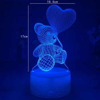 Balón Bear 3d Nočné Svetlo Medveď so Srdcom Led Dotykový Spínač Farebné Atmosféru pre Domáce Dekorácie Svetla, Stolové Lampy, Nočné