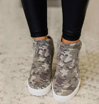 Obuv Ženy 2020 Jar Jeseň Žien vulkanizovanej topánky Kamufláž Plátno Platformu Zvýšiť topánky Bežné Dámy Mujer