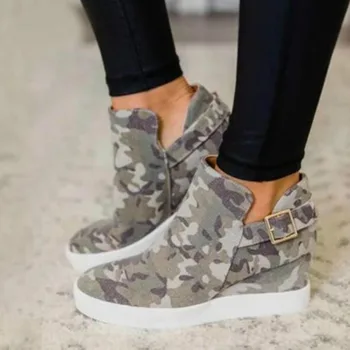 Obuv Ženy 2020 Jar Jeseň Žien vulkanizovanej topánky Kamufláž Plátno Platformu Zvýšiť topánky Bežné Dámy Mujer