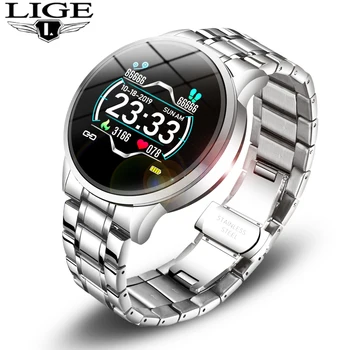 LIGE 2019 Nové ocele farebný displej Smart Kapela Sledovať muži Ženy srdcového tepu Smart Badn fitness tracker Krokomer smartwatch