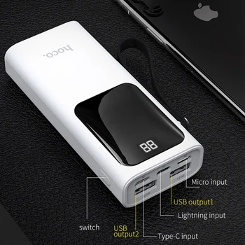 HOCO Power Bank 10000mAh Mini USB LED displej Externé Batérie Prenosné Powerbank Pre iphone X xiao Rýchle nabíjanie pomocou lana