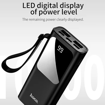 HOCO Power Bank 10000mAh Mini USB LED displej Externé Batérie Prenosné Powerbank Pre iphone X xiao Rýchle nabíjanie pomocou lana