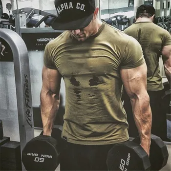 2019 Nové čistá farba košele mužov Oblečenie fitness tričko mužov O-neck t-shirt bavlna kulturistike tee košele slim topy telocvične t tričko