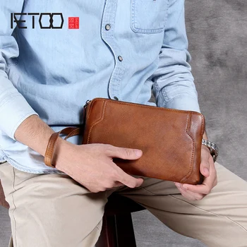 AETOO Bežné kožený retro ruke drží Baotou vrstva cowhide kabelka ručný mobilný telefón taška