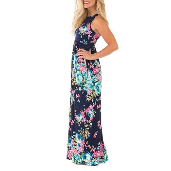 Nové Boho Kvetinový Vytlačené Sundress O-krku Lete Sexy Skladaný Maxi Šaty 2020 Bežné Plaviek Femininos Plus Veľkosť LX328