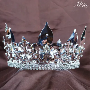 Kráľ Mužov Korún Tiaras Imperial Stredoveké Crystal Plný Rould Diadem Svadobný Sprievod Strany Kostýmy Vlasy, Šperky